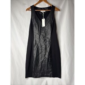 Piperlime  Faux Leather Ponte V-neck Shift Dress Edgy Goth Mob Wife Black Medium